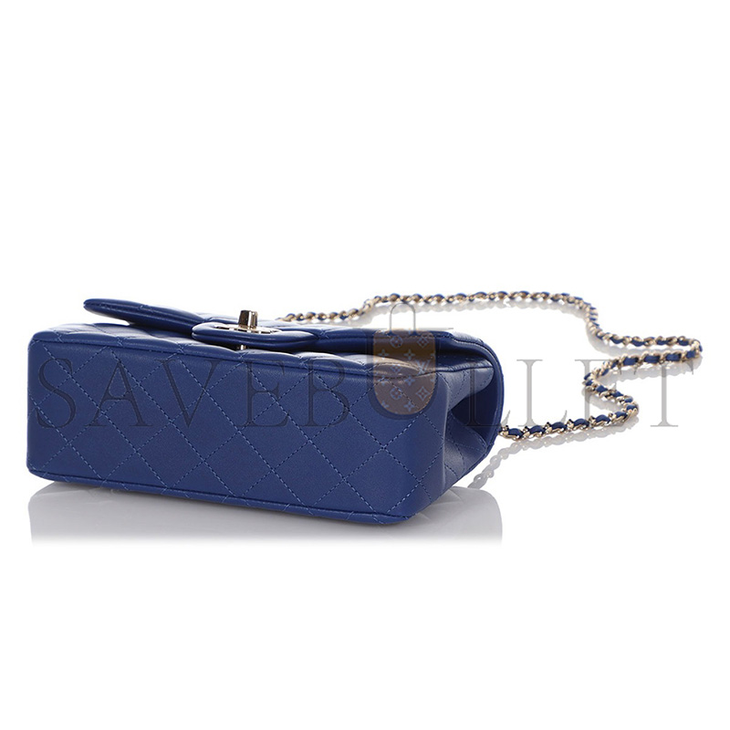 Ch**el MASTER ROYAL BLUE QUILTED CALFSKIN TOP HANDLE FLAP BAG GOLD HARDWARE (20*12*6cm)